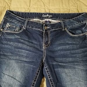 Dark wash embellished capris